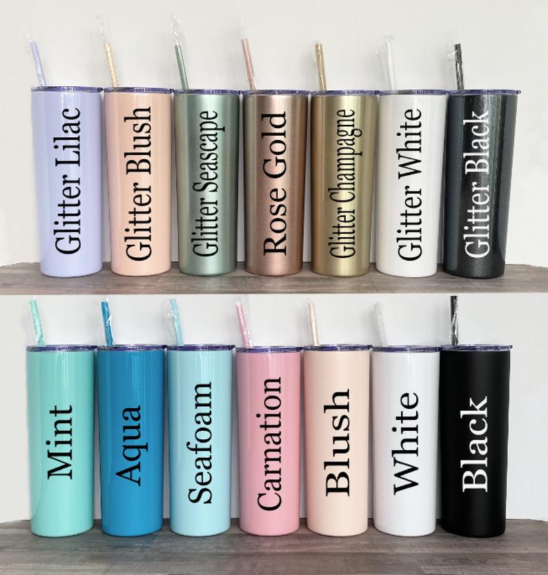 Personalized Wine Tumblers with lid and straw in glitter blush